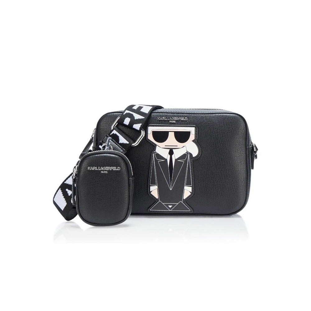 Karl Lagerfeld Maybelle Leather Black And White Camera Crossbody Bag NWT